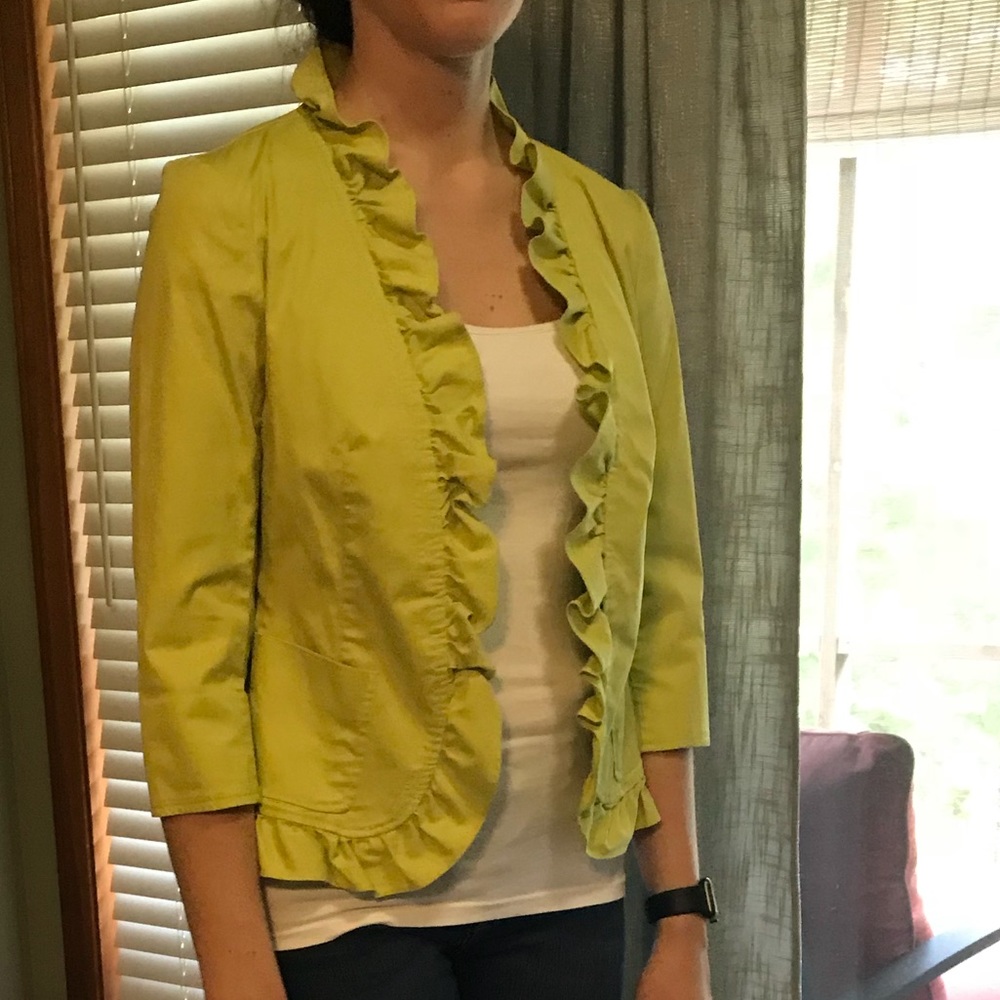 Talbots ruffled green jacket - Picture 3 of 8